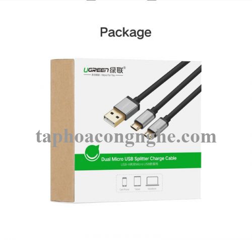 Ugreen 40347 0.5M màu Đen Cáp sạc truyền dữ liệu USB 2.0 sang 2 đầu MICRO USB cao cấp US196 30040347